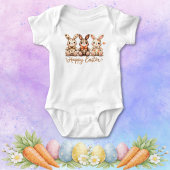 Happy Easter 3 Charming Plaid Bunnies ベビーボディスーツ