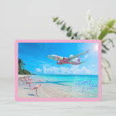 Happy Easter Airplane Over Beach with Flamingos シーズンカード (スタンド正面)
