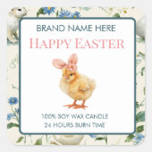 Happy Easter Baby Chick Custom Candle Label スクエアシール (正面)