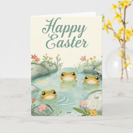 Happy easter  baby frogs カード (黄色い花)