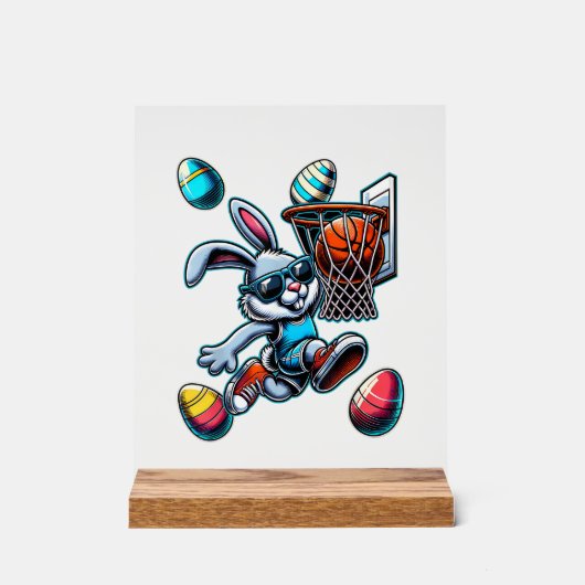 Happy Easter Basketball Boys Easter Bunny Funny Ea アクリルサイン (正面)