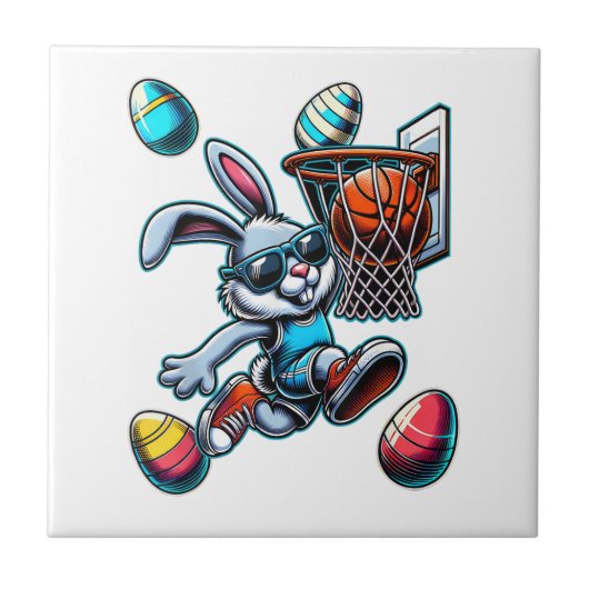 Happy Easter Basketball Boys Easter Bunny Funny Ea タイル (正面)