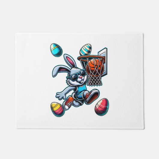 Happy Easter Basketball Boys Easter Bunny Funny Ea ドアマット (正面)