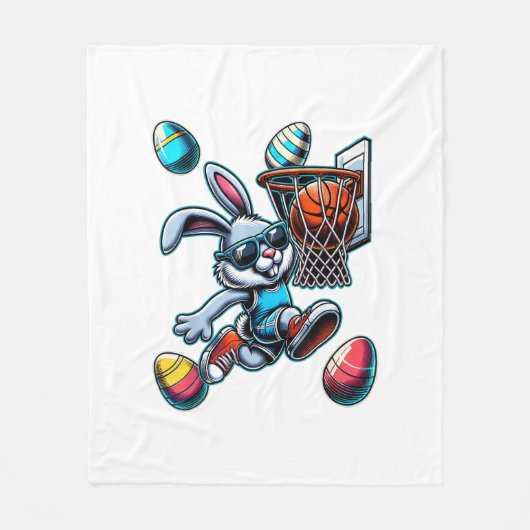 Happy Easter Basketball Boys Easter Bunny Funny Ea フリースブランケット (正面)