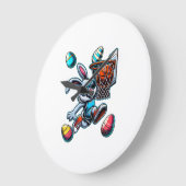 Happy Easter Basketball Boys Easter Bunny Funny Ea ラージ壁時計 (傾斜)