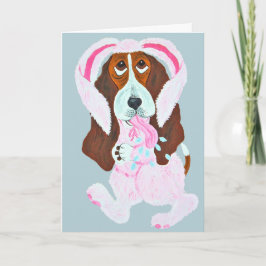 Happy Easter Basset Hound Easter Bunny カード