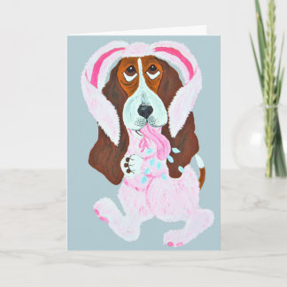 Happy Easter Basset Hound Easter Bunny カード