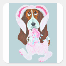 Happy Easter Basset Hound Easter Bunny スクエアシール