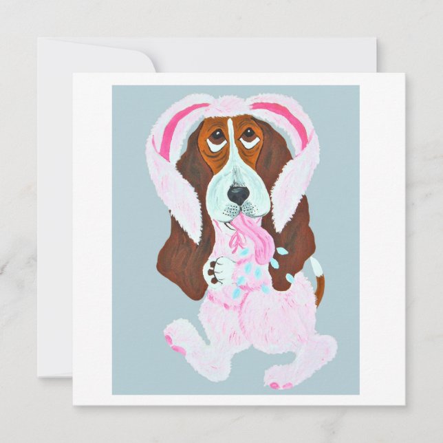 Happy Easter Basset Hound Easter Bunny card (正面)