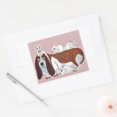 Happy Easter Basset Hound with bunnies  長方形シール (封筒)