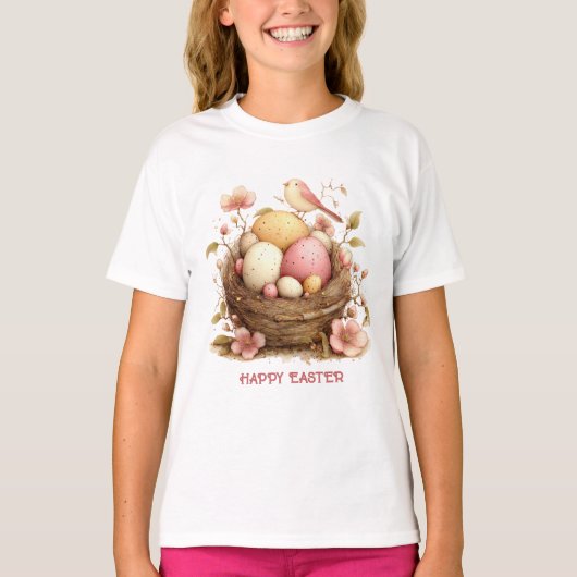 Happy Easter Bird Nest Eggs Bird Tシャツ (正面)