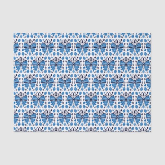 Happy Easter Blue Bow Folk Art Bunny & Eggs Spring 薄葉紙 (正面)