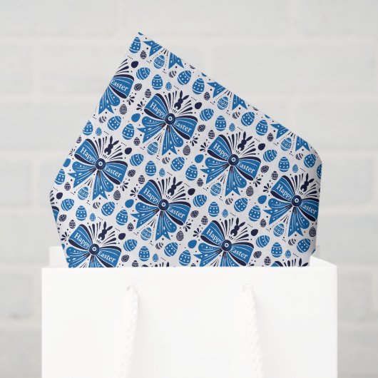 Happy Easter Blue Bow Folk Art Bunny & Eggs Spring 薄葉紙 (ギフトバッグ)