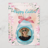 Happy Easter - blue egg with photo option  招待状 (正面/裏面)