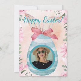 Happy Easter - blue egg with photo option 招待状