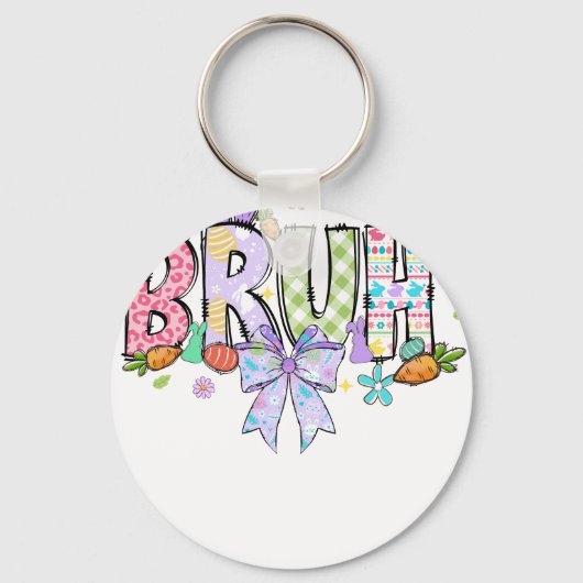 happy easter bow bunny bruh, retro, vintage キーホルダー (正面)