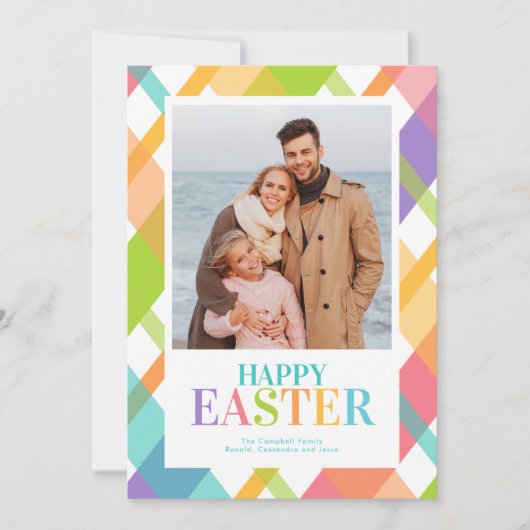 Happy Easter Bright Plaid Photo Card シーズンカード (正面)