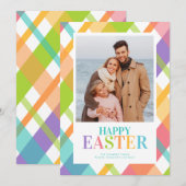 Happy Easter Bright Plaid Photo Card シーズンカード (正面/裏面)