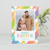 Happy Easter Bright Plaid Photo Card シーズンカード (スタンド正面)