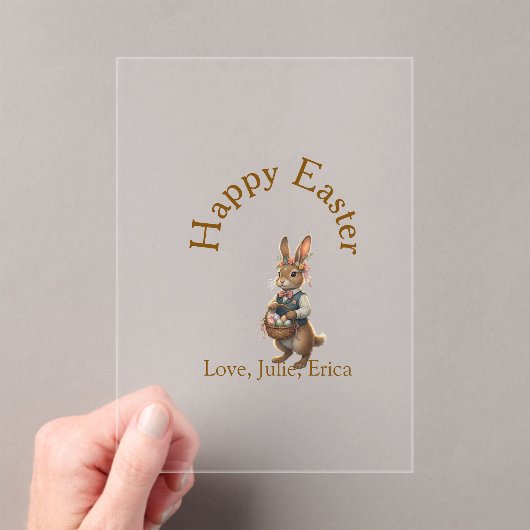 Happy Easter brown bunny with eggs love add name  アクリル招待状 (インサイチュ (ポータブル))