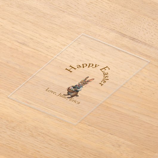 Happy Easter brown bunny with eggs love add name  アクリル招待状 (レイダウン)