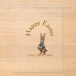 Happy Easter brown bunny with eggs love add name  アクリル招待状