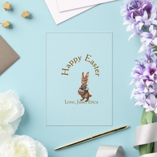 Happy Easter brown bunny with eggs love add name  アクリル招待状 (インサイチュ (ウェディング))