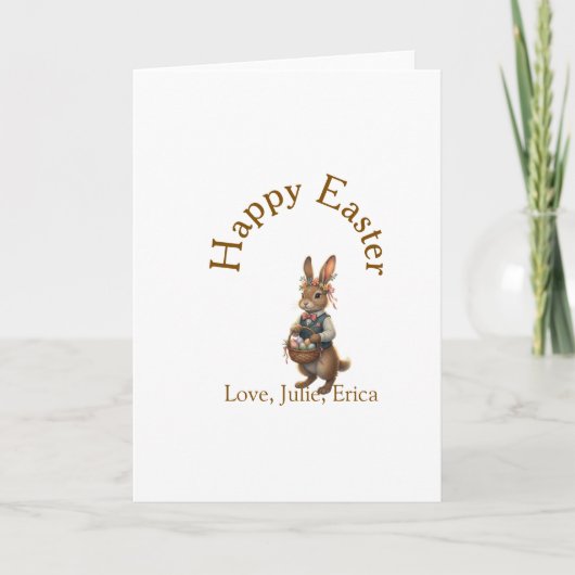 Happy Easter brown bunny with eggs love add name  カード (正面)
