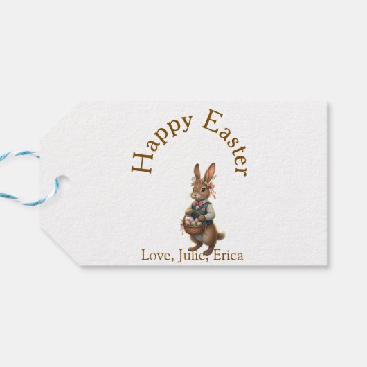 Happy Easter brown bunny with eggs love add name  ギフトタグ (裏面横)