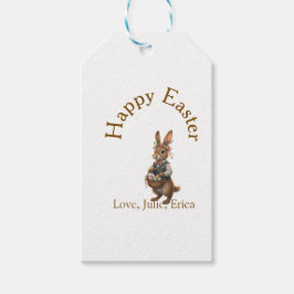 Happy Easter brown bunny with eggs love add name  ギフトタグ