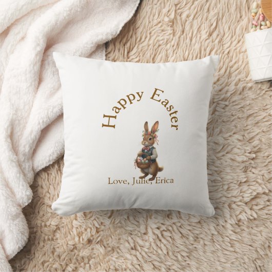 Happy Easter brown bunny with eggs love add name  クッション (ブランケット)