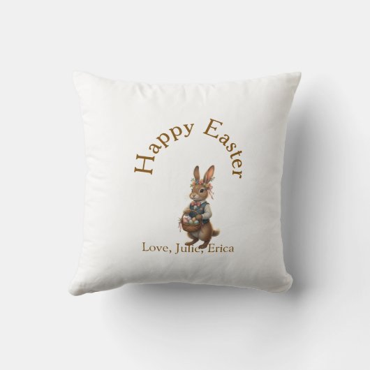 Happy Easter brown bunny with eggs love add name  クッション (裏面)