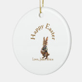 Happy Easter brown bunny with eggs love add name  セラミックオーナメント (左)