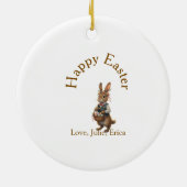 Happy Easter brown bunny with eggs love add name  セラミックオーナメント (裏面)