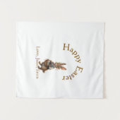 Happy Easter brown bunny with eggs love add name  タペストリー (正面(横))