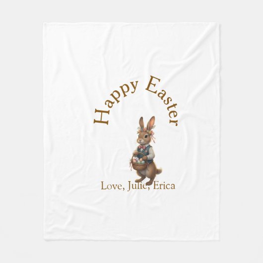 Happy Easter brown bunny with eggs love add name  フリースブランケット (正面)