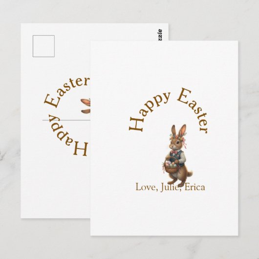 Happy Easter brown bunny with eggs love add name  ポストカード (正面/裏面)