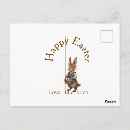 Happy Easter brown bunny with eggs love add name  ポストカード (裏面)