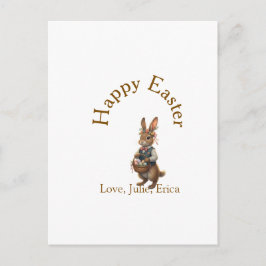 Happy Easter brown bunny with eggs love add name  ポストカード