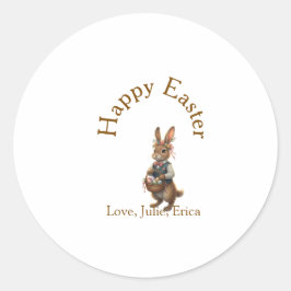 Happy Easter brown bunny with eggs love add name  ラウンドシール