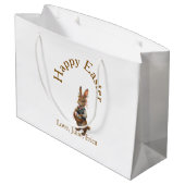 Happy Easter brown bunny with eggs love add name  ラージペーパーバッグ (裏面アングル)