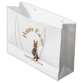 Happy Easter brown bunny with eggs love add name  ラージペーパーバッグ (正面アングル)