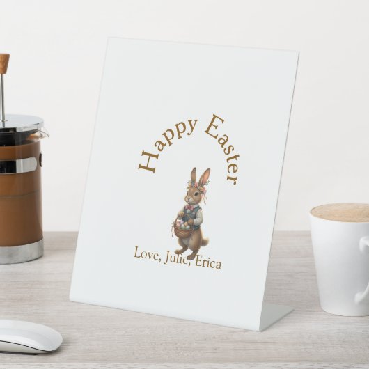 Happy Easter brown bunny with eggs love add name  台座サイン (インサイチュ)