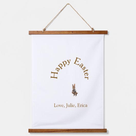 Happy Easter brown bunny with eggs love add name  吊り下げ型タペストリー (正面)