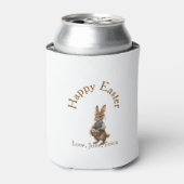 Happy Easter brown bunny with eggs love add name  缶クーラー (缶正面)