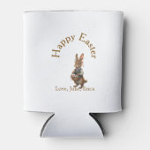 Happy Easter brown bunny with eggs love add name  缶クーラー (正面)