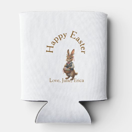 Happy Easter brown bunny with eggs love add name  缶クーラー (裏面)