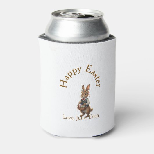 Happy Easter brown bunny with eggs love add name  缶クーラー (缶裏面)