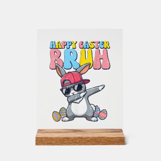 Happy Easter Bruh Bunny Dab Rabbit Dance Boys Kids アクリルサイン (正面)