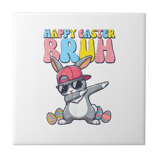 Happy Easter Bruh Bunny Dab Rabbit Dance Boys Kids タイル (正面)